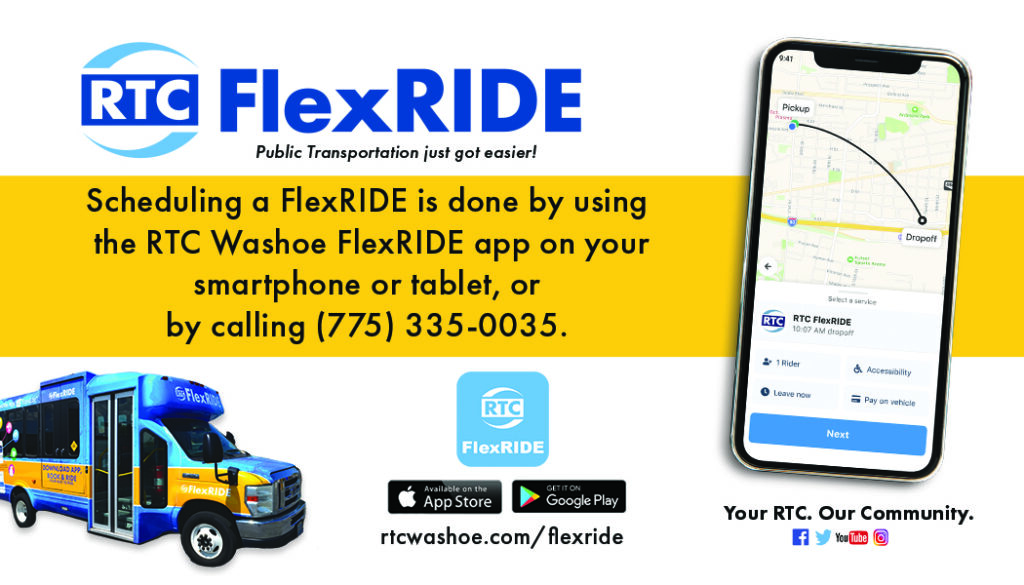 FlexRIDE Banner with contact and app information